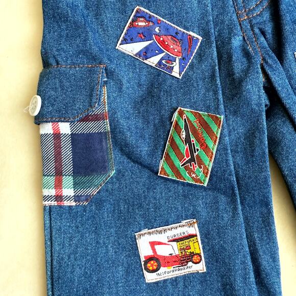Vintage 90s MGM Kid's Fashion 3-Piece Pants Set Boys 12M Plaid Denim Patchwork - Picture 4 of 10